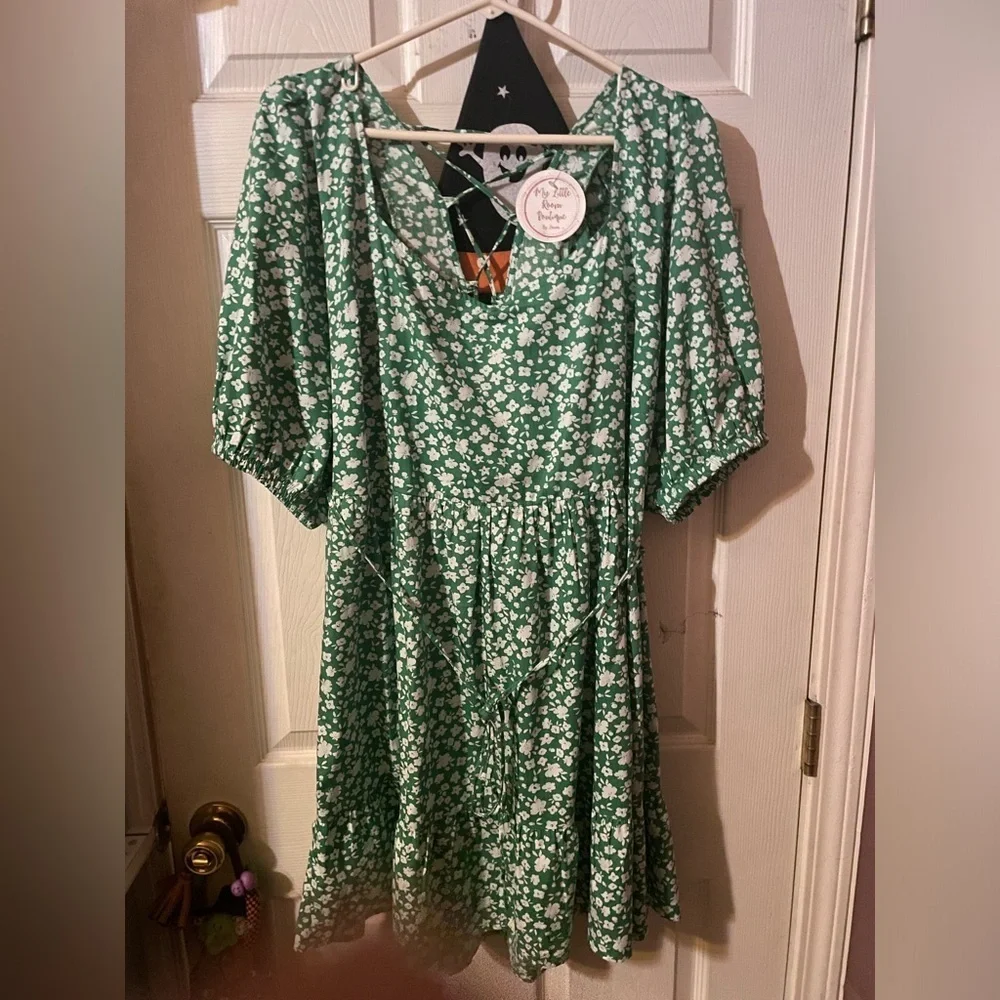 Asos Womens Puff Short Sleeve Tie Up Back Tiered Mini Dress 14 - Picture 1 of 5